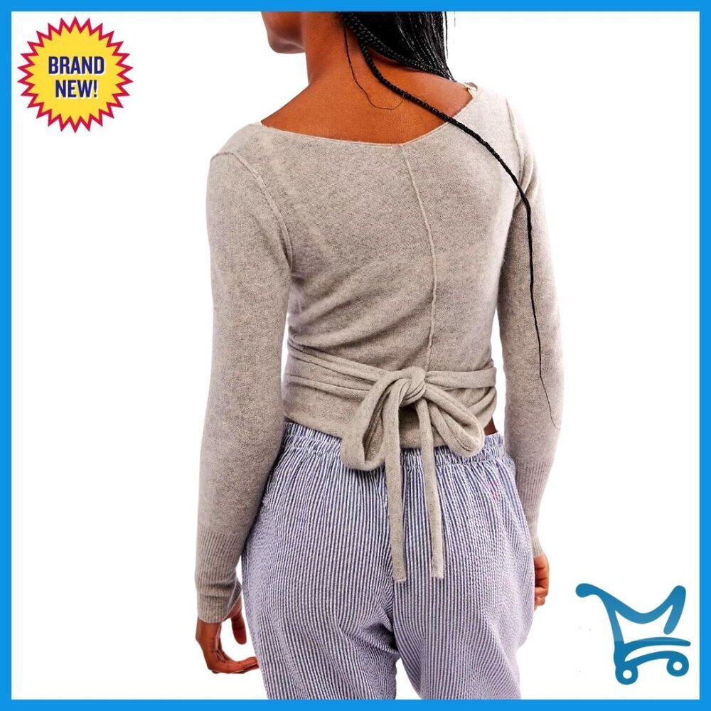 Wool Tie Front Crop Top V-Neck Long Sleeve Cardigan Reversible Chic Y2K